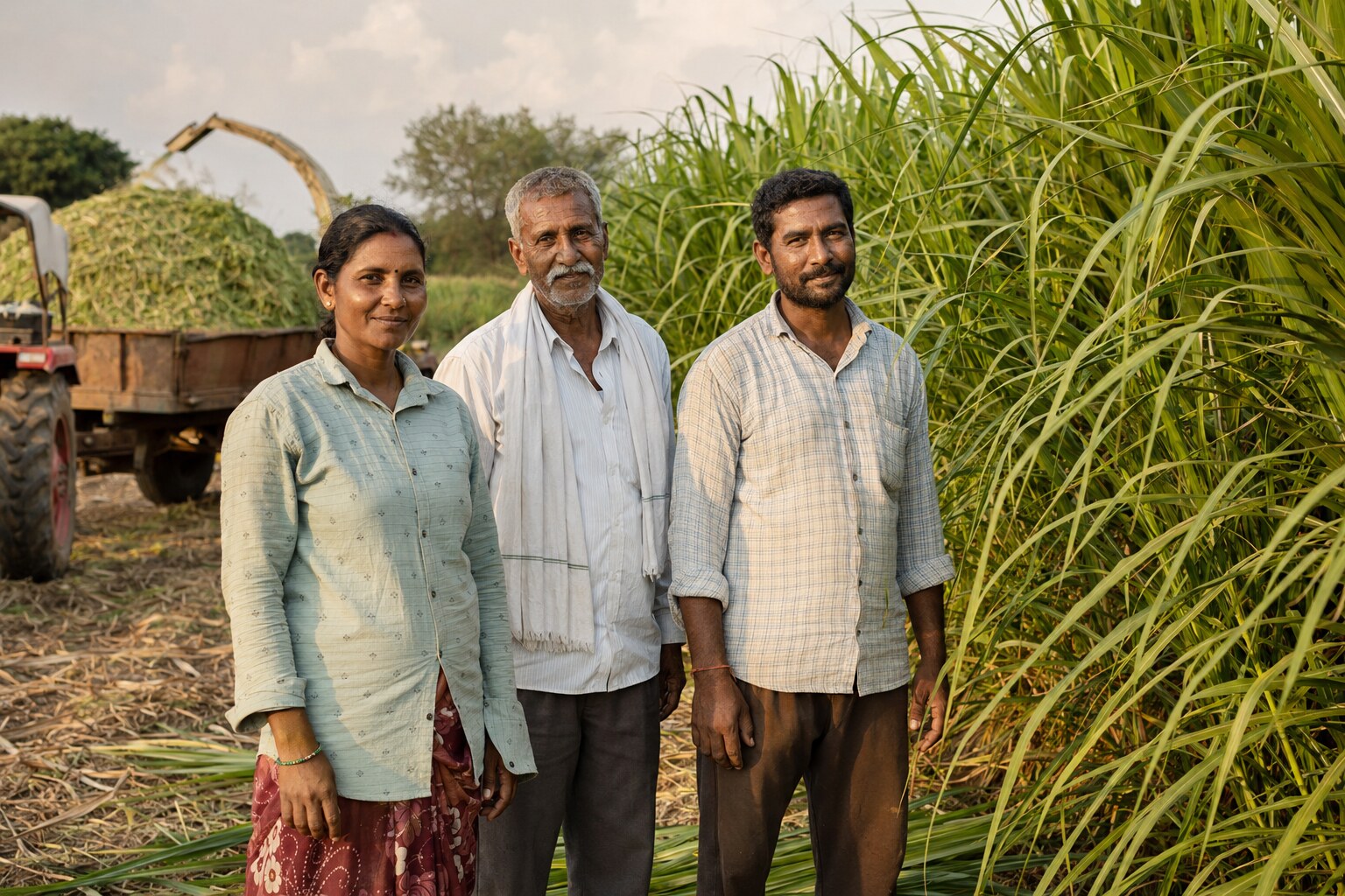 Representative concept of Indian farmers working with Napier grass